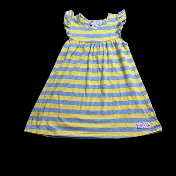 Ruffle Girl yellow and gray  Striped Ruffle Dress k11 - Picture 1 of 6